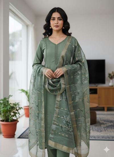 Picture of Dusty Green Salwar Suit With Dupatta