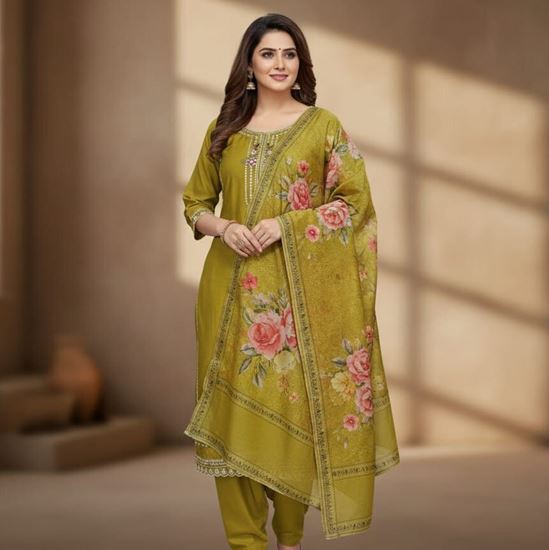Picture of Salwar Suit with Pant and Floral Print Dupatta